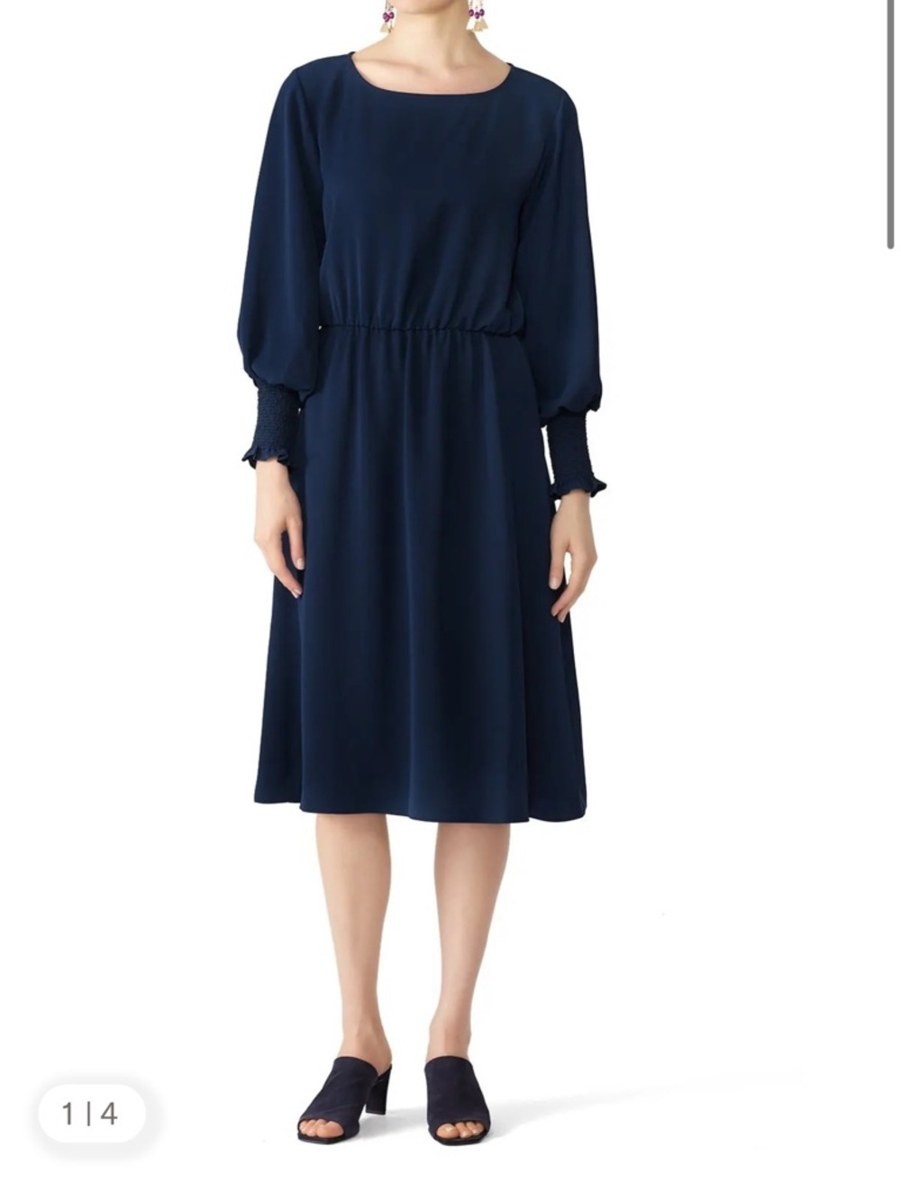 Jay Godfrey Navy Blue Long Sleeve Smocked Knee Length Dress